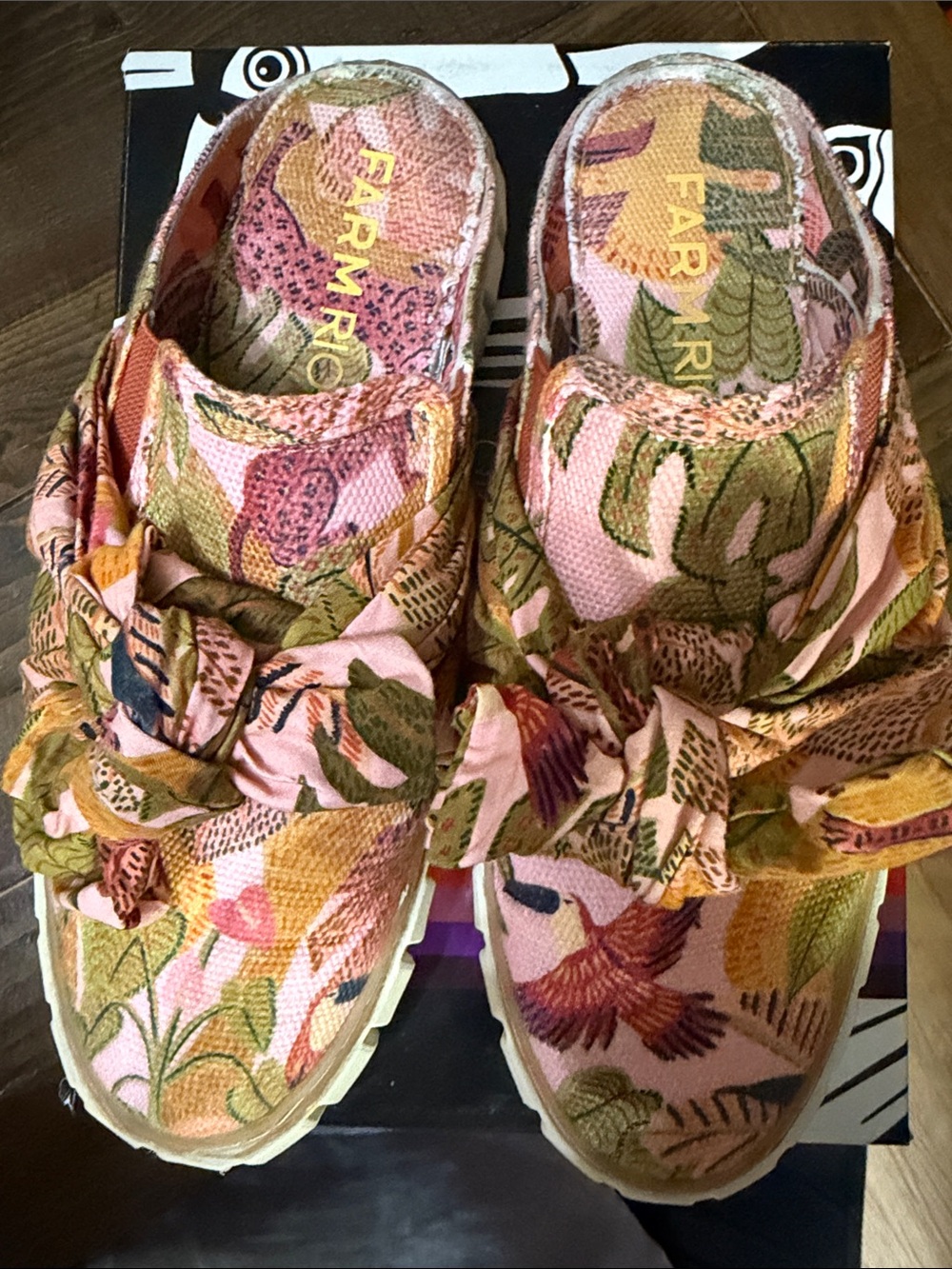 FARM Rio Pink Floral & Tropical Bird Slip-On Mules